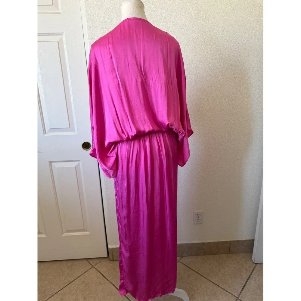 YFB Womens Pink Satin Twist Knot Midi Maxi Kaftan Dress M